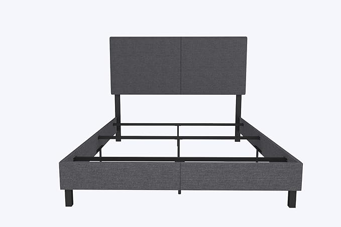 DHP Janford Upholstered Bed, Chic Grey Linen Platform Queen Bed with Modern Headboard, Sturdy Wood and Metal Frame