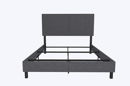 DHP Janford Upholstered Bed, Chic Grey Linen Platform Queen Bed with Modern Headboard, Sturdy Wood and Metal Frame