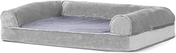 Furhaven Orthopedic Dog Bed for Medium/Small Dogs w/ Removable Bolsters & Washable Cover, For Dogs Up to 35 lbs - Faux Fur & Velvet Sofa - Smoke Gray, Medium-Mewly Pet