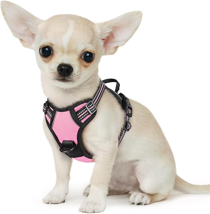 Eagloo Small Dog Harness No Pull, Service Vest with Reflective Strips and Control Handle, Adjustable and Comfortable for Easy Walking, No Choke Pet Harness with 2 Metal Rings, Pink, XS-Mewly Pet