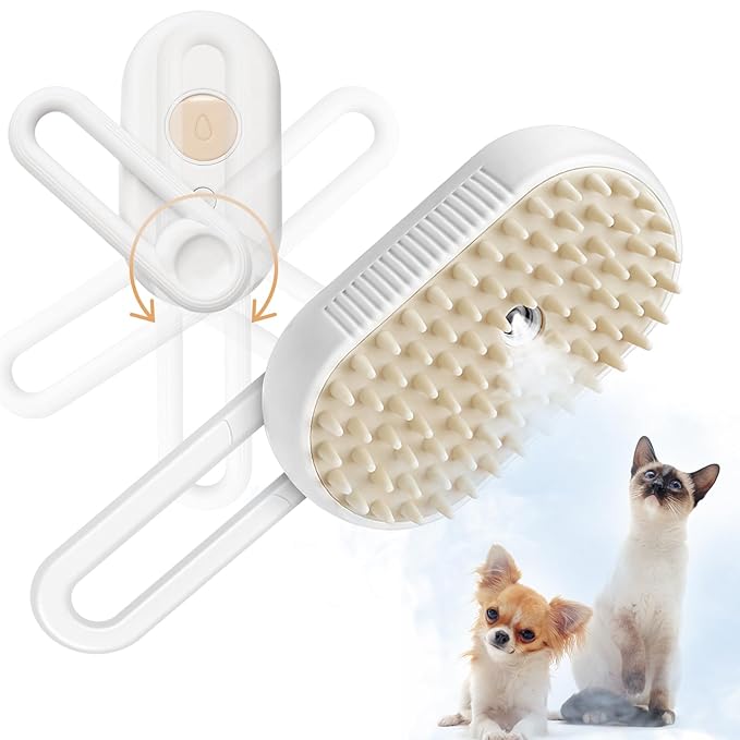GKZ Cat Steam Brush, 3 in 1 Pet Comb for Massage, Cleaning, Shedding and Combing, Electric Mist to Prevent Flyaways for Home, Dogs and Cat Lovers - White-Mewly Pet