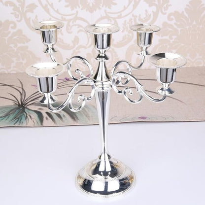 Black Candelabra Candle Holders for Pillar Candles 10.6 inch Tall, 5 Candle Candlestick Holder for 1/2-1 inch Taper Candles Halloween Candelabra Decoration Easy Assembly (Silver)