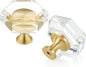 QOGRISUN 5-Pack Brass Crystal Cabinet Knobs,Glass Crystal Gold Drawer Knobs,1-1/2-Inch Hexagon,Decorative Dresser Pulls, Modern Cabinet Hardware