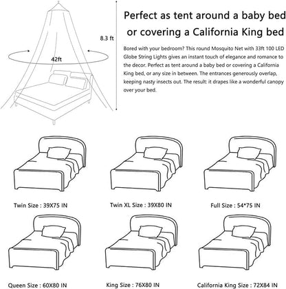 Comtelek Bed Canopy with Lights,Canopy Bed Curtain with RGB Music Sync Color Changing LED Star Lights with App Remote Mosquito Net for Princess Girls Bedroom,Dome Canopy for Twin,Queen,King Size Bed