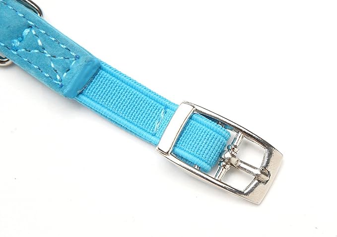 CHUKCHI Pink Soft Velvet Safe Cat Adjustable Collar with Crystal Heart Charm and Bells 8-11 Inches (Blue)-Mewly Pet