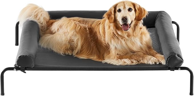 RRPETHOME Large Elevated Cooling Dog Bed, Raised Dog Cot Beds for Large Dogs, Elevated Outdoor Pet Cot, Chew Proof Portable Cooling Pet Cot with Skid-Resistant Feet and Breathable Mesh-Mewly Pet