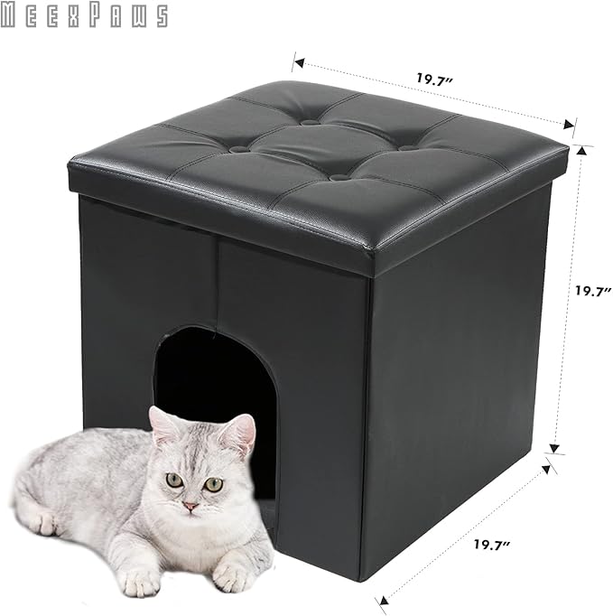 MEEXPAWS Cat Litter Box Enclosure Furniture Hidden, Cat Washroom Bench Storage Cabinet Small 19.7'' x 19.7'' x 19.7''| Dog Proof | Waterproof Inside | Easy Clean | Easy Assembly | Odor Control(Black)-Mewly Pet