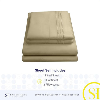 Split King Sheets - Breathable Luxury Sheets with Full Elastic & Secure Corner Straps Built In - 1800 Supreme Collection Extra Soft Deep Pocket Bedding Set, Sheet Set, Split King Size, Sage