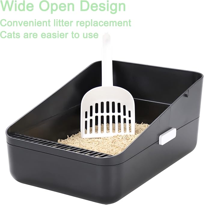 Sfozstra Open Litter Box, High Side Sifting, Secure and Odor Control, Removable, Easy to Clean for Cats Up to 8 Pounds (Black Small)-Mewly Pet