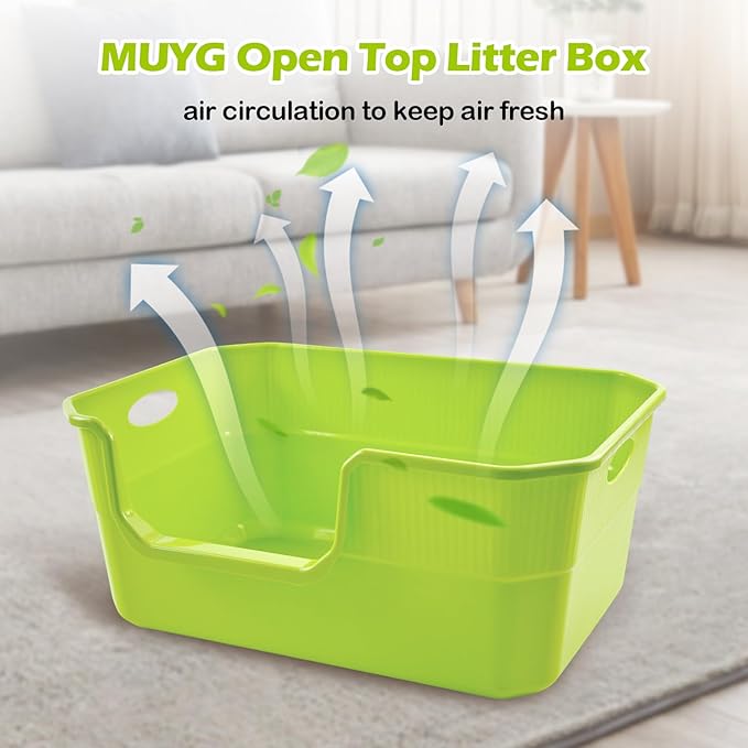 Large Litter Pan Low Entry,High Wall Litter Box Side Entry Plastic Cat Boxes for Indoor Cats Anti-Urine Leakage,High Sides Kitty Tray Open Kitten Toilet Low Entrance Green-Mewly Pet