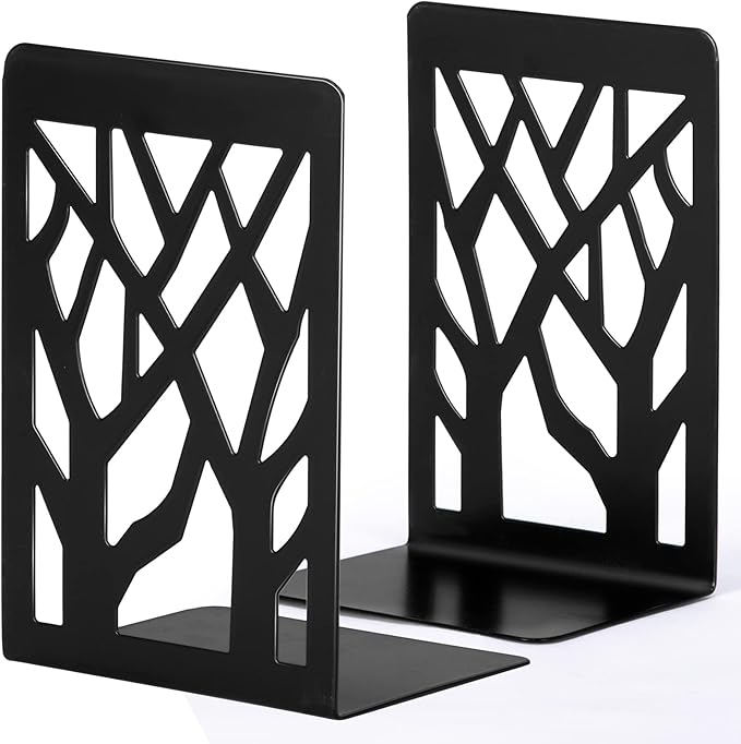INNÔPLUS Heavy-Duty Metal Bookends – Black, 1 Pair (Anti-Slip, Anti-Rust)