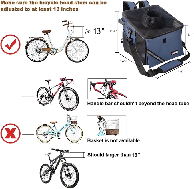 Pet Carrier Bicycle Basket Bag Pet Carrier/Booster Backpack for Dogs and Cats with Big Side Pockets,Comfy & Padded Shoulder Strap,Travel with Your Pet Safety（Classic Blue）-Mewly Pet