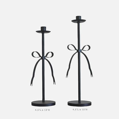 Black Taper Candle Holder Set of 2-Metal Bow Candle Sticks Holder Decor,Modern Tall Candle Holder,Decorative Candlesticks for Fireplace, Wedding, Holiday & Christmas