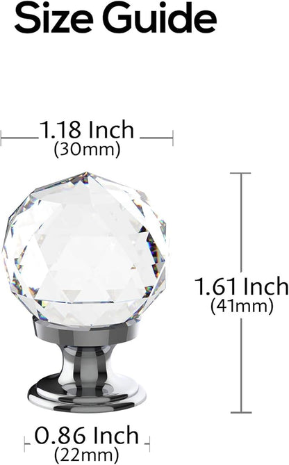 Alzassbg 10 Pack Clear Crystal with Chrome Plated Drawer Knobs, 1-1/5 Inch(30mm) Cabinet Knobs Round Diamond Crystal Knobs for Drawers AL1002