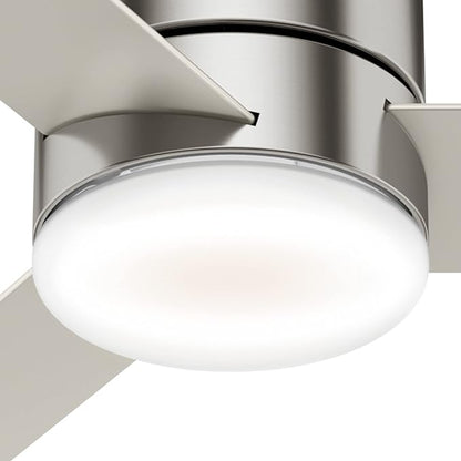 Hunter 44 inch Indoor Ceiling Fan with Light and Remote Control - For Bedroom or Living Room, Low Profile Mount, Modern Ceiling Fan with LED Light, Quiet, 3 Blades - Minimus 59454, Brushed Nickel