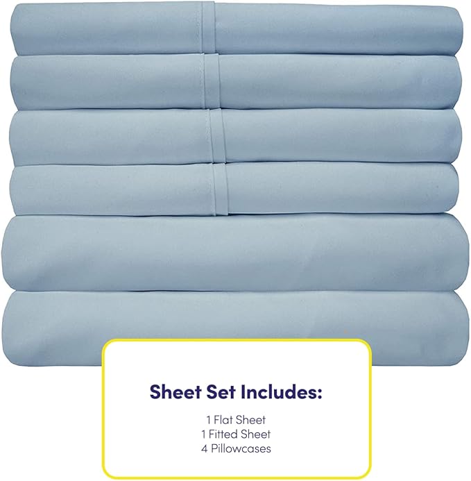 Full Size Bed Sheets - 6 Piece 1500 Supreme Collection Fine Brushed Microfiber Deep Pocket Full Sheet Set Bedding - 2 Extra Pillow Cases, Great Value, Full, Misty Blue