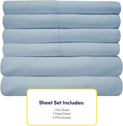 Queen Sheets Blue Misty - 6 Piece 1500 Supreme Deluxe Collection Deep Pocket Ultra Soft Queen Sheet Set Bedding - 2 Extra Pillow Cases, Great Value, Queen, Blue Misty