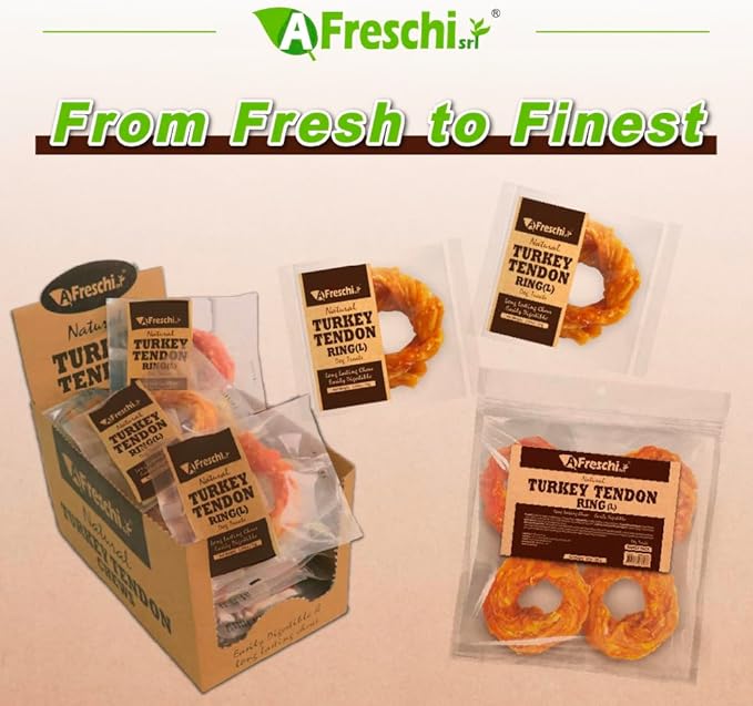 Afreschi Natural Turkey Tendon Ring (L) 10 oz, USA-Sourced Turkey Tendon, All Natural Puppy Chew, Hypoallergenic, Rawhide Alternative,for Large Breeds-Mewly Pet