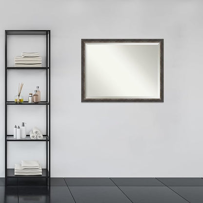 Amanti Art Brown Bathroom Mirror for Over Sink, 33x43 Bark Rustic Char Narrow Rectangle Vanity Mirror, X-Large Country Rustic Frame, Hangs Horizonally and Vertically, Bathroom Wall Decor, Beveled Edge