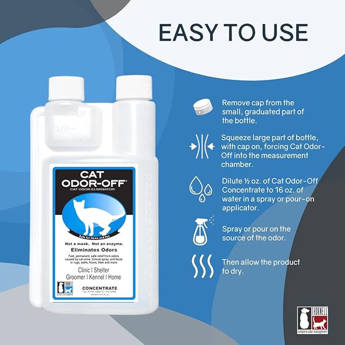THORNELL Cat Odor-Off Concentrate Pet Smell Odor Eliminator – Cat Odor Eliminator Concentrate for Pet Urine Odor, Tomcat Spray for Cat Urine Smell, Feces on Carpet & Litter Boxes – 16oz-Mewly Pet