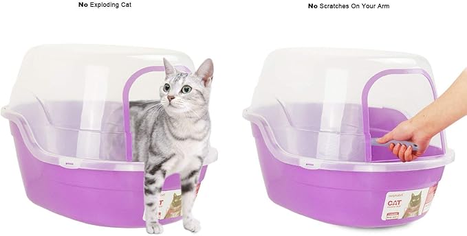 Covered Litter Box, Jumbo Hooded Cat Litter Box Holds Up to Two Small Cats Simultaneously,Extra Large Purple by Petphabet-Mewly Pet