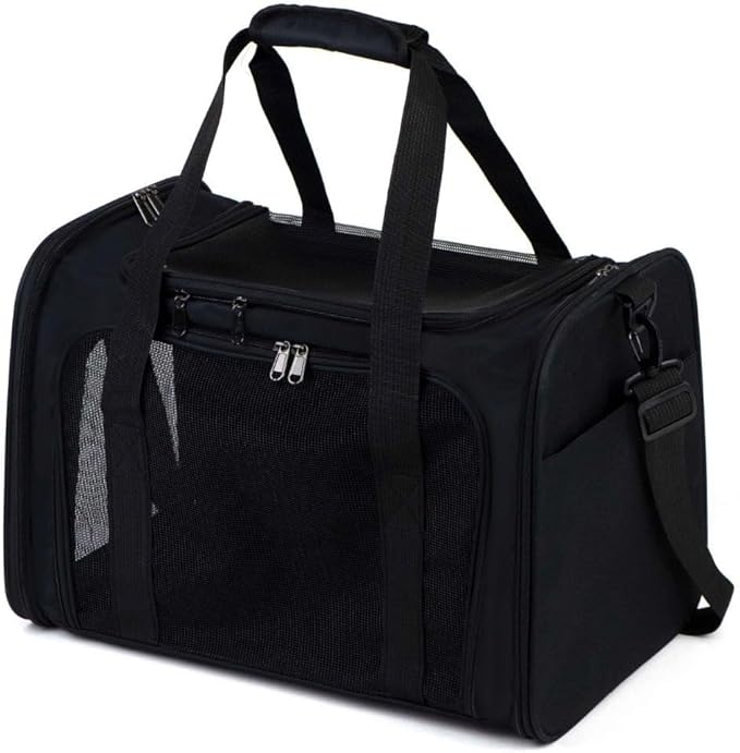 Airline Approved Soft Sided Pet Carrier for Small and Medium Dogs, Cats, and Puppies (Up to 15 lbs), Collapsible Portable Travel Bag for Dogs Cats (Black)-Mewly Pet