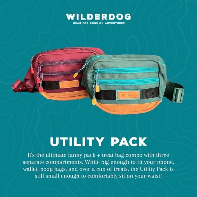 Wilderdog Utility Fanny Pack stores Treats, Balls, Keys in 3 Pockets with adjustable strap and Poop Bag dispenser (Pacific Blue)-Mewly Pet