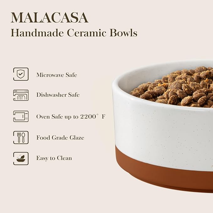 MALACASA Dog Bowls, Ceramic Dogs Bowls with Wood Stand Non-Slip, 6 Cups or 58 oz Capacity Dog Water Food Bowl Glaze Matte Weighted Non-Slip Pet Bowl for Large Dogs (L-6 Cups)-Mewly Pet