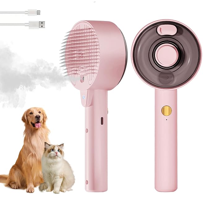 Cat Steam Brush,Cat Brushes for Indoor Cats, 4 In 1Spritz Spray Defur Comb, Cloud Care Shedding Control, Pet Grooming Brush for Long Short Hair Cats Dogs, Massage Clean Design Pet Steam Brushes-Mewly Pet