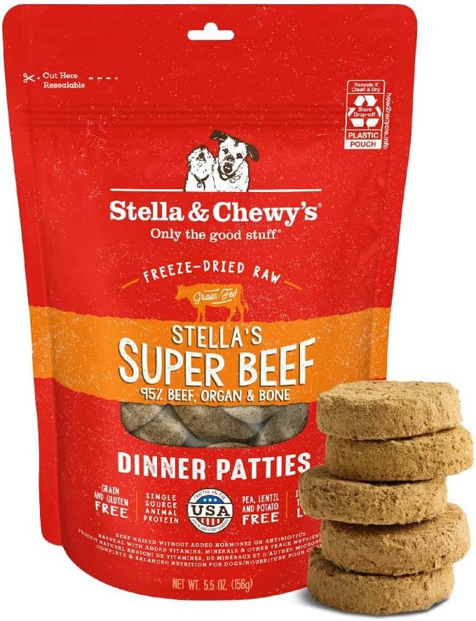 Stella & Chewy's Freeze-Dried Raw Dinner Patties - Beef Recipe - High Protein Grain-Free Puppy & Dog Food - Perfect For Picky Eaters - 5.5 oz-Mewly Pet