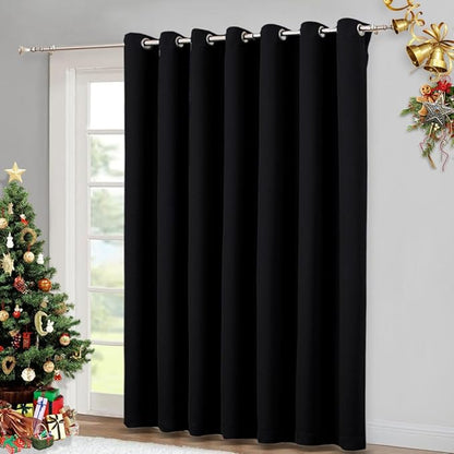 NICETOWN Room Separating Divider, Room Divider Curtain Screen Partition, Function Thermal Blackout Patio Door Panel, Sliding Door Insulated Curtain for Patio, Black, 12.5ft Wide x 8ft Long