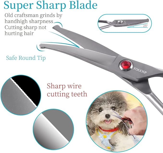 4.5" Curved Dog Scissors for Grooming Face and Paws with Safety Round Tip for Small Dogs Face Paw Ears Trimmer Professional Small Cat Grooming Shears (4.5" Curved, Gray)-Mewly Pet