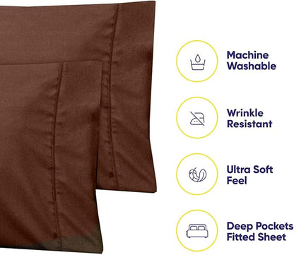 Twin Size Bed Sheets - 4 Piece 1500 Supreme Collection Fine Brushed Microfiber Deep Pocket Twin Sheet Set Bedding - 1 EXTRA PILLOW CASES, GREAT VALUE, Twin, Dobby Coffee