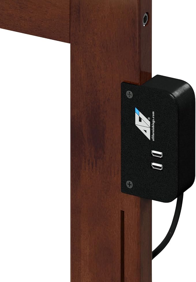 AFI, Mission Queen Solid Wood Headboard with Attachable Charger, Walnut