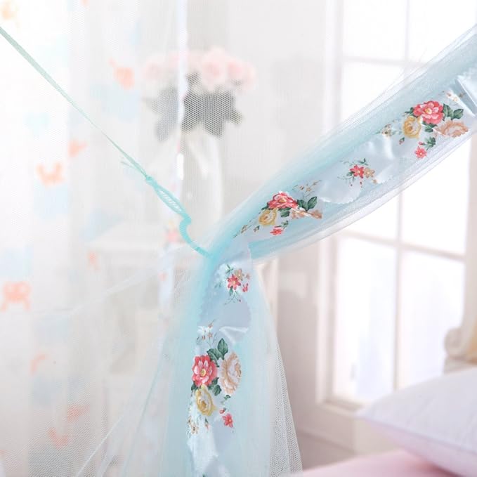 Canopy Bed Curtains Queen - 4 Corner Post Canopy for Bed, Bed Canopy for Adults, Bedroom Decor (Queen Size, Light Blue)