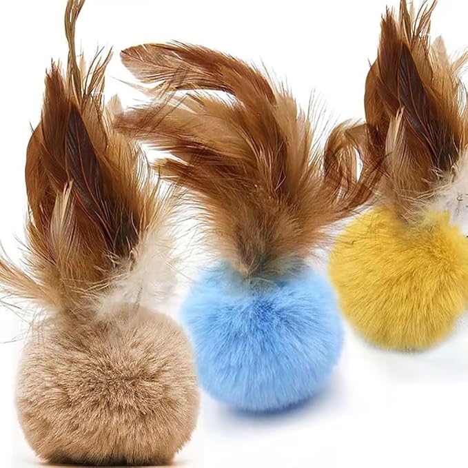 Cat Toys - Rainbow Wand, Feather Flips Plush Ball, Interactive Feather Teaser for Kitten Exercise - 3 Pack-Mewly Pet