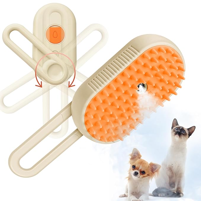 GKZ Cat Steam Brush, 3 in 1 Pet Comb for Massage, Cleaning, Shedding and Combing, Electric Mist to Prevent Flyaways for Home, Dogs and Cat Lovers - Khaki-Mewly Pet