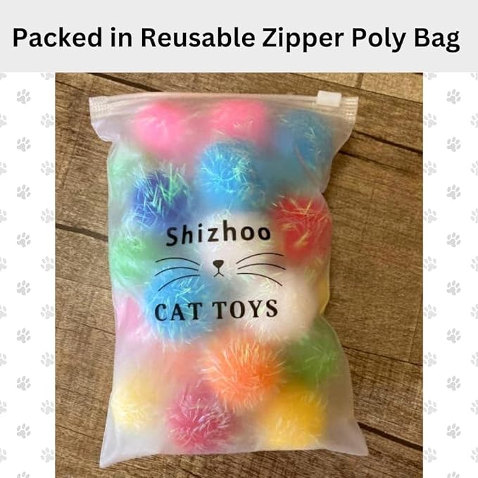 20 Pieces Mix Sizes Sparkle Pom Pom Balls for Cat - Interactive Glitter Balls, Multicolor, Best as Kitten Play Toys.-Mewly Pet
