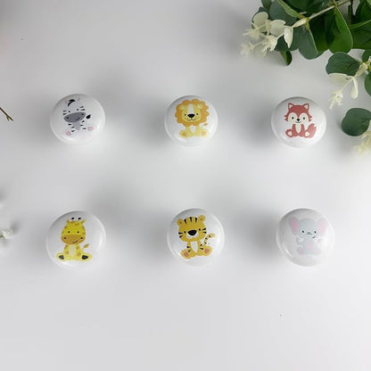 6pcs 1.5" Ceramics Cute Nursery Cabinet Dresser Drawer Knobs Kids Animal Drawer Pulls (Tiger)