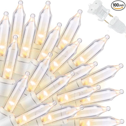 LAMPHOME Super-Bright Extendable Warm White Christmas Lights Decoration 100Lights 19.6ft UL Certified Mini Bulb String Lights Set for Outdoor Christmas Tree Garden Holiday Party Patio Wedding Decor