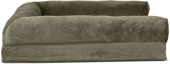 Furhaven Orthopedic Dog Bed for Large/Medium Dogs w/ Removable Bolsters & Washable Cover, For Dogs Up to 55 lbs - Faux Fur & Velvet Sofa - Dark Sage, Large-Mewly Pet