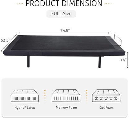 SHA CERLIN Electric Adjustable Bed Base, Ergonomic Upholstered Full Size Bed Frame with Upgraded Motors and Wireless Remote Control, Independent Head and Foot Incline, Assembly Required