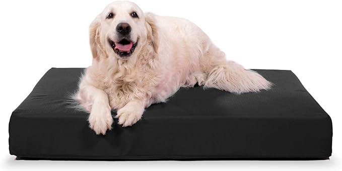 K9 Ballistics Tough Ripstop Orthopedic Rectangle Dog Bed Removable Washable Cover, Solid Orthopedic Foam for Large Dogs 40"x34", Obsidian Black-Mewly Pet
