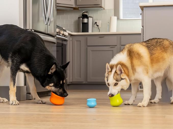 WEST PAW Zogoflex Toppl Treat Dispensing Dog Toy Puzzle – Interactive Chew Toys for Dogs – Dog Toy for Moderate Chewers, Fetch, Catch – Holds Kibble, Treats, X-Large, Tangerine-Mewly Pet