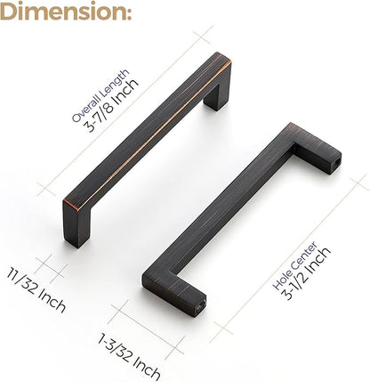 Ravinte 10 Pack Solid Kitchen Cabinet Handles Oil Rubbed Bronze Cabinet Pulls Slim Drawer Pulls with 3-1/2 Inch Hole Center Square Bar Kitchen Cabinet Hardware