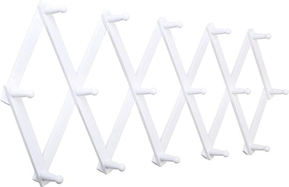 SKOLOO Accordion Wall Hanger with 16 Hooks, Modern Expandable Coat Rack Hat Rack for Wall, Solid Wooden, White