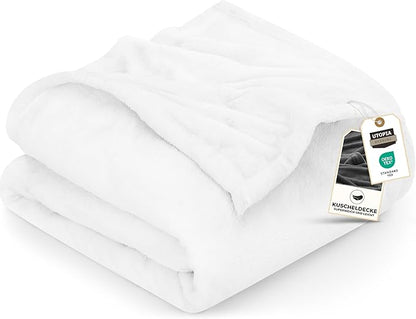 Utopia Bedding Fleece Blanket Queen Size White 300GSM Luxury Anti-Static Fuzzy Soft Microfiber Bed Blanket (90x90 Inch)