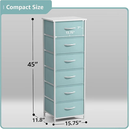 Sorbus Fabric Dresser for Kids Bedroom - Chest of 6 Drawers, Tall Storage Tower, Clothing Organizer, for Closet, for Playroom, for Nursery, Steel Frame, Fabric Bins - Wood Handle (Aqua)