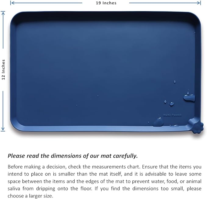 Hoki Found Silicone Pet Food Mats - Non Slip Dog Cat Bowl Placemats - Waterproof Dog Cat Food Mats - Suitable for Carpet - Indigo Ink-Mewly Pet