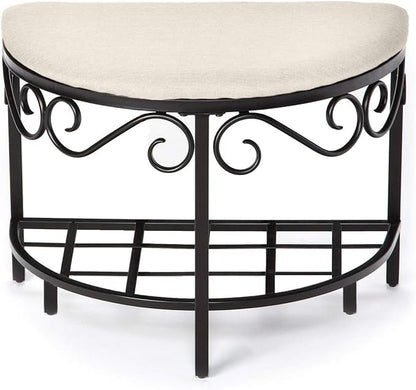 Mango Steam Half Moon Shoe Bench - Vanity Seat/Dressing Stool/Makeup Chair - White
